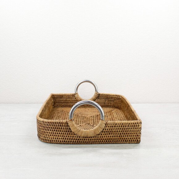 Tight Woven Leaf-Shaped Luxury Rattan Tray-Honey Brown - Picture 5 of 6